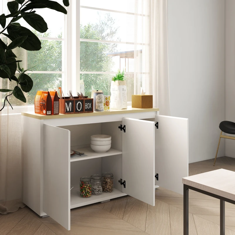 HOMCOM Mobilă Multifuncțională cu 2 dulapuri cu 2 niveluri, PAL, cu raft reglabil, 120x37x75cm, Alb și Decor Lemn