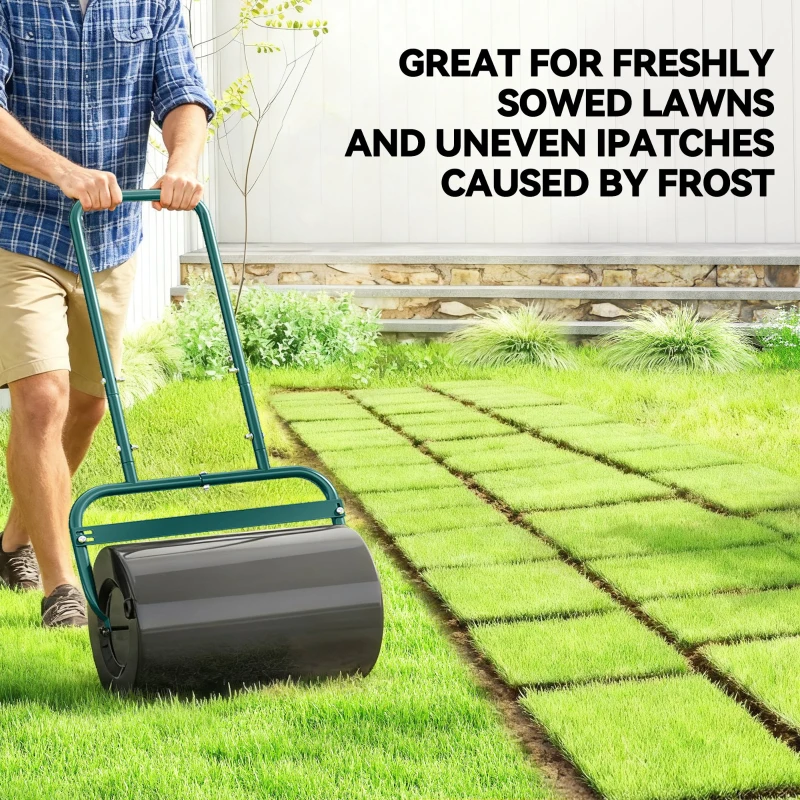 Outsunny 38L Fillable Cylinder Steel Lawn Roller - Dark Green