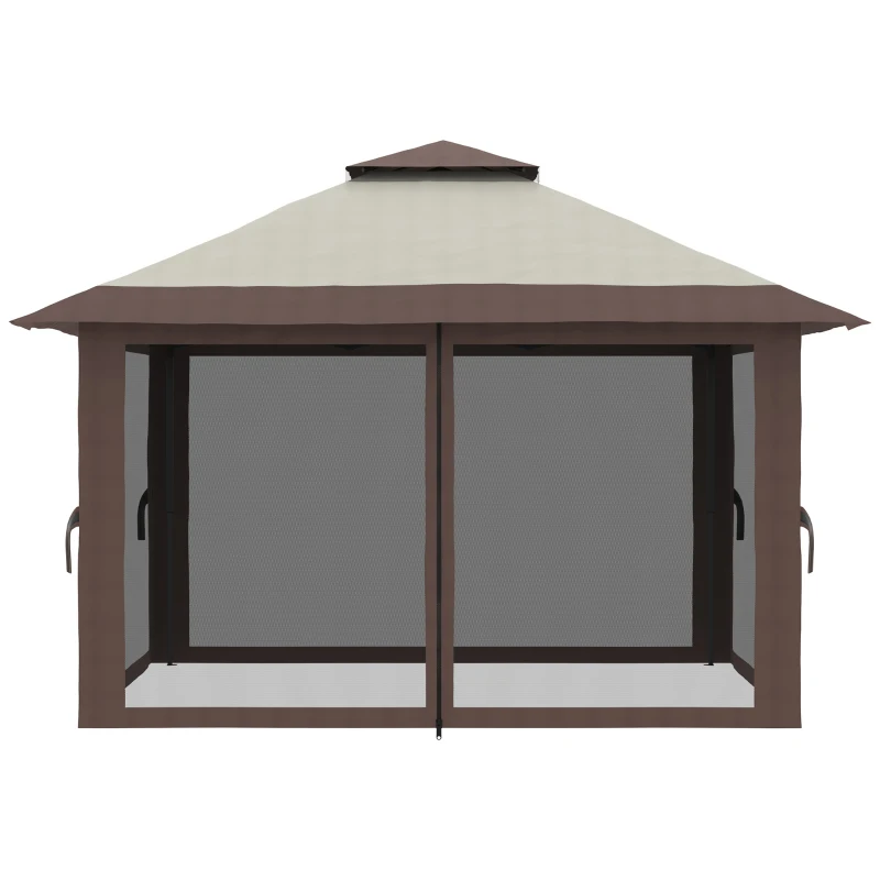 Pavilion Outsunny pliabil 4x4 m cu înălțime reglabilă, plasă de țânțari și geantă, din metal și material Oxford, bej