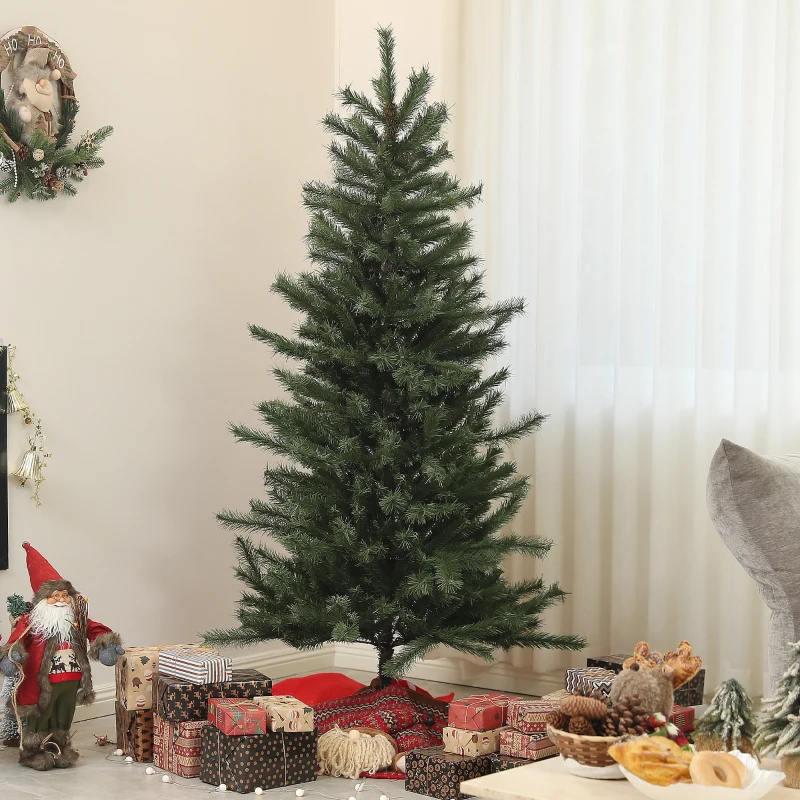 HOMCOM Weihnachtsbaum 180 cm, flammenhemmend, Metallfuß, 467 Spitzen, grün