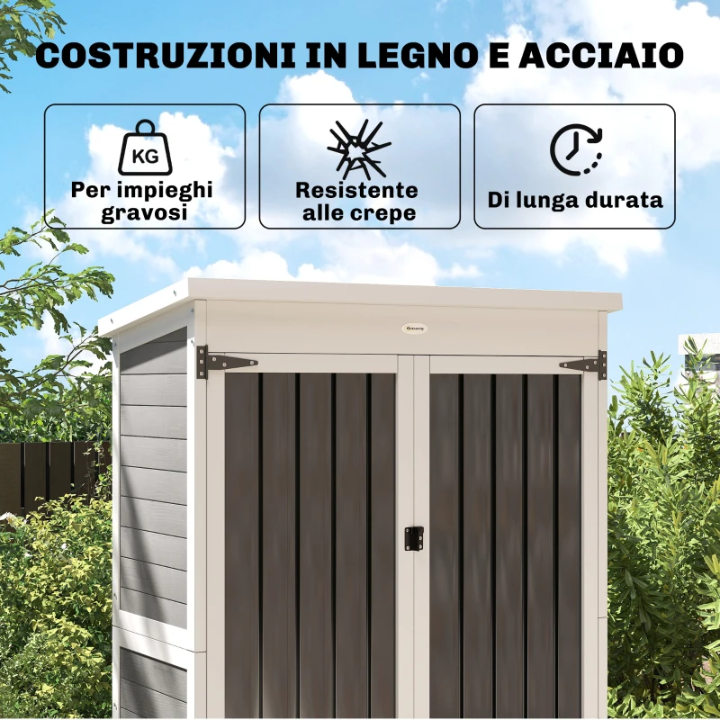 Outsunny Casetta da Giardino Rialzata con 3 Ripiani Rimovibili, in Legno e Acciaio, 94x43x166 cm, Multicolore