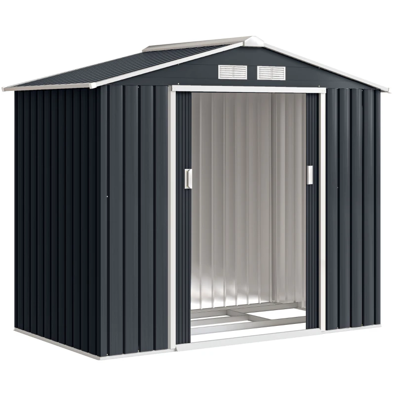 Outsunny Abri de Jardin 2,77 m² - Remise pour Outils avec Fondation - cabanon Porte verrouillable - tôle d'acier Gris