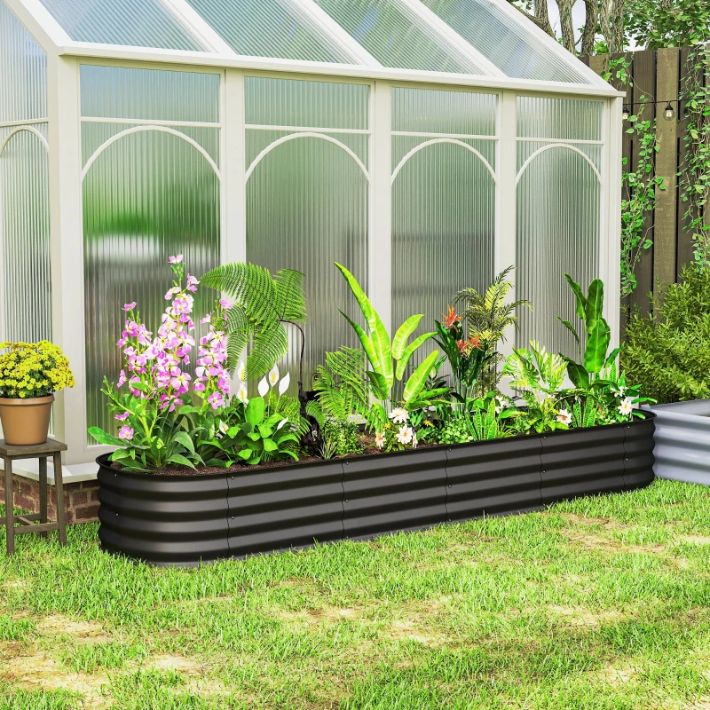 Outsunny Jardinière surélevée carré potager de jardin en acier modulable pour légumes, plantes, fleurs, dim. 240 x 62 x 30cm