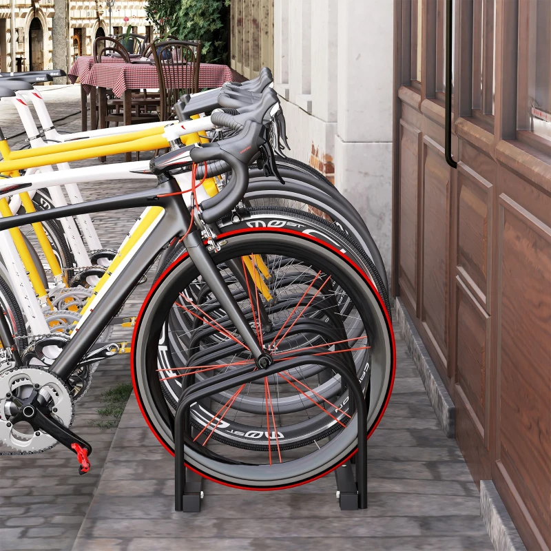HOMCOM Aparcamiento para 6 Bicicletas Soporte de Acero para Aparcar Bicicletas en el Suelo o Pared 179x33x27 cm Negro