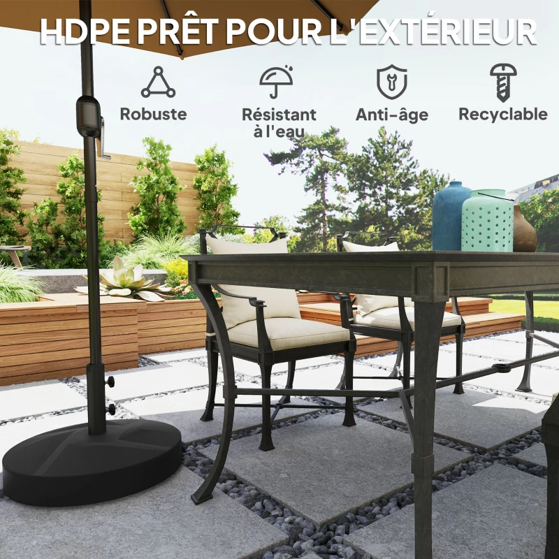 Outsunny Pied de parasol round, socle parasol extérieur à remplir avec 25 L d'eau / 30 kg de sable, 56 x 56 x 40 cm, noir