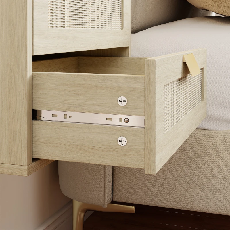 HOMCOM Modern Floating Nightstands Set of 2, Wall Mounted Bedside Tables with 2 Drawers, Oak