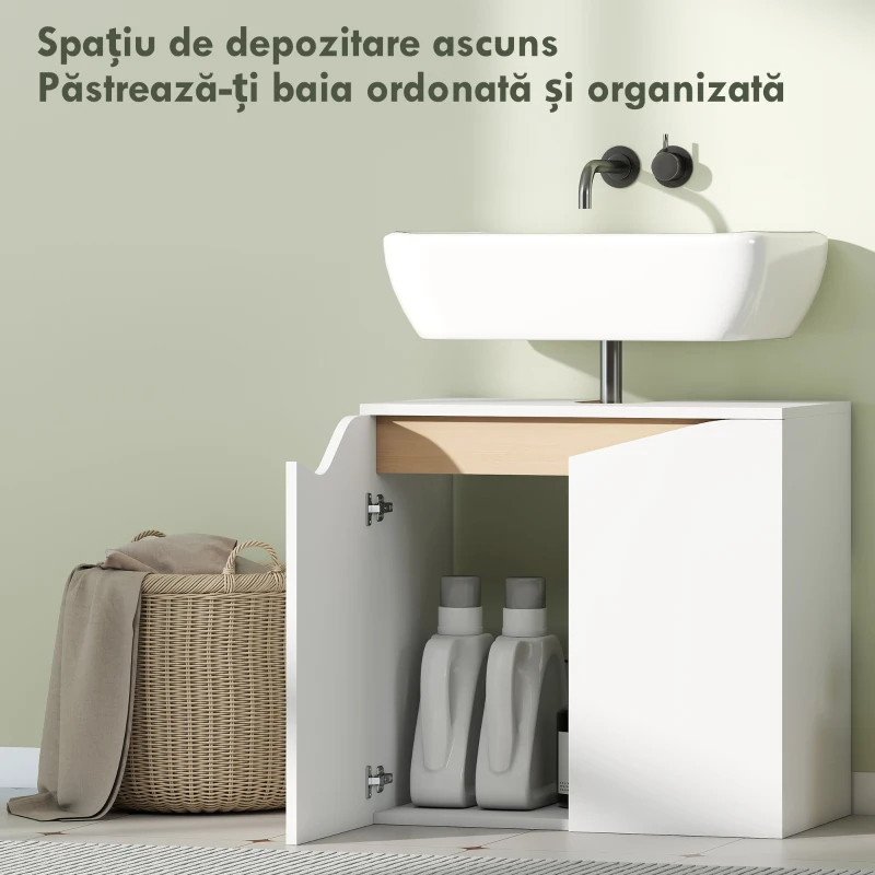 HOMCOM Dulap sub chiuvetă cu 2 uși amortizate pentru lavoar fără piedestal, 60x35x57,9 cm, alb