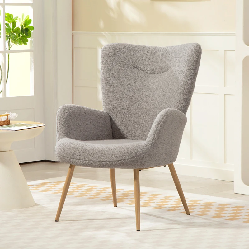HOMCOM Poltrona Moderna in Tessuto Sherpa Imbottita con Schienale Alto e Braccioli, Grigio