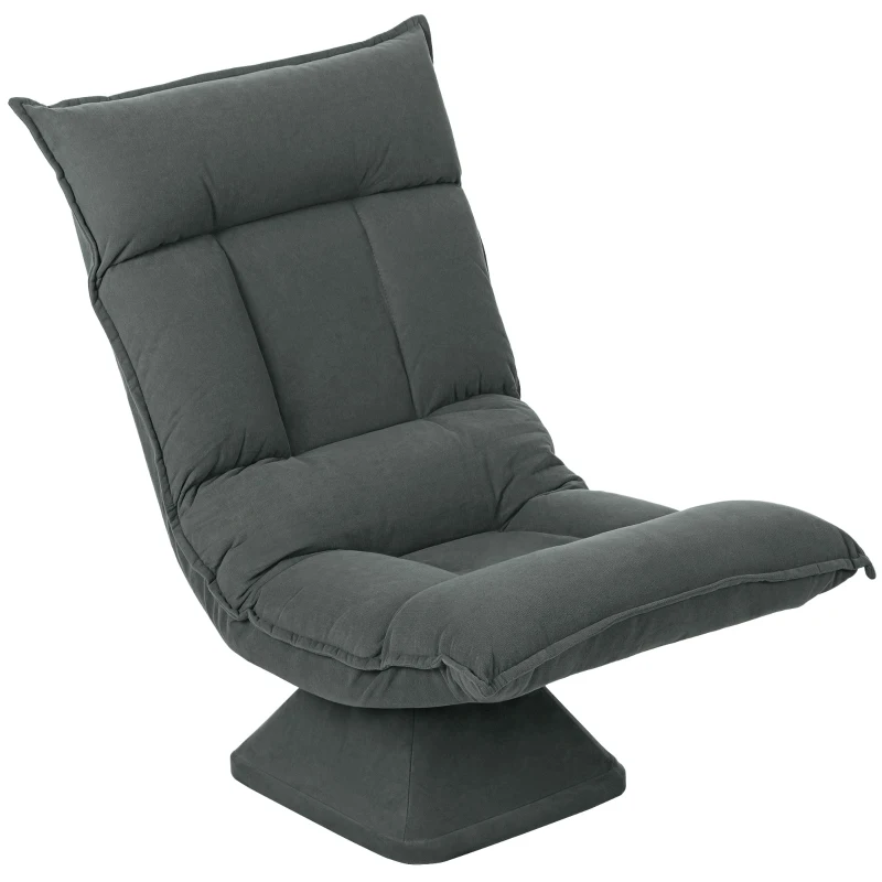 HOMCOM Chaise de sol pivotante à 360°, fauteuil pliable en velours avec dossier réglable 5 positions, 70x62x95cm, gris foncé