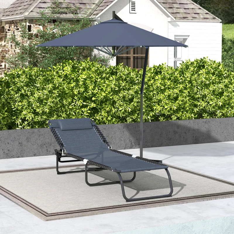 Outsunny Bain de Soleil transat Pliable Dossier inclinable Multi-Positions Acier thermoplastique Lacets élastiques Noir