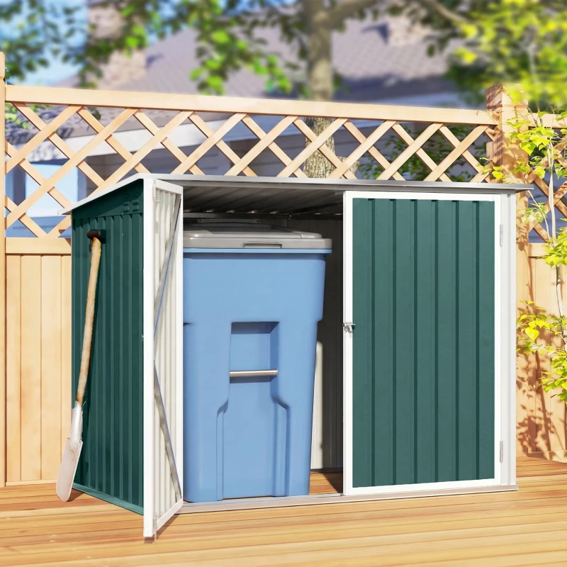 Outsunny Cache Poubelle Extérieur en Acier Galvanisé pour 2 Poubelles, Double Porte, Couvercle Pneumatique, 180x108x130cm, Vert