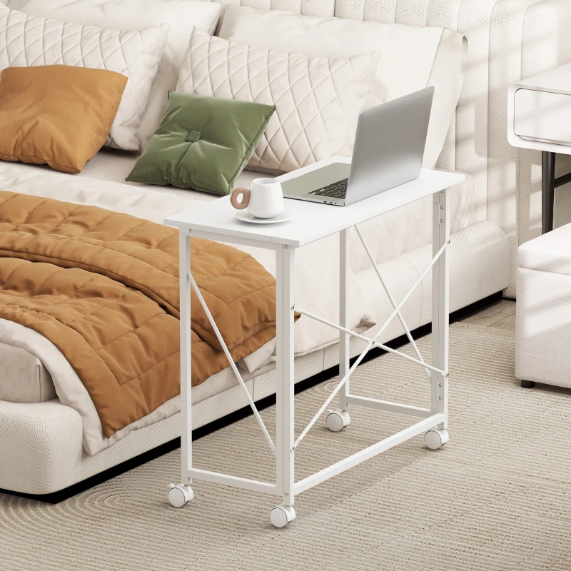 HOMCOM Schreibtisch mit Rollen Faltbarer Bürotisch mit Stahlgestell für Arbeitszimmer Schlafzimmer 80 x 40 x 75 cm Weiß