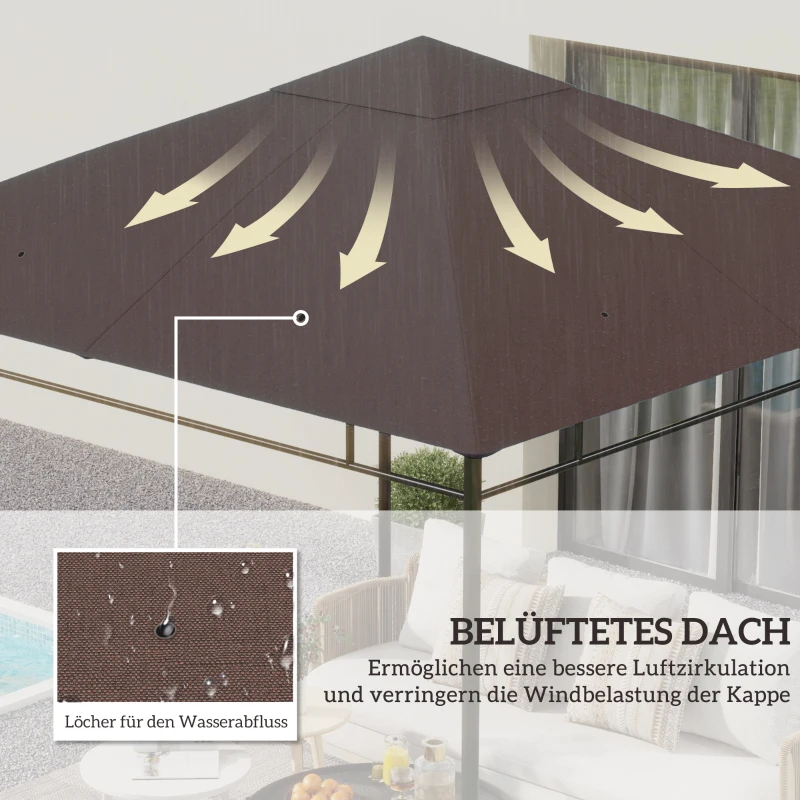 Outsunny Ersatzdach für Gartenpavillon, Polyester, 2,98 x 2,98 m, Kaffee