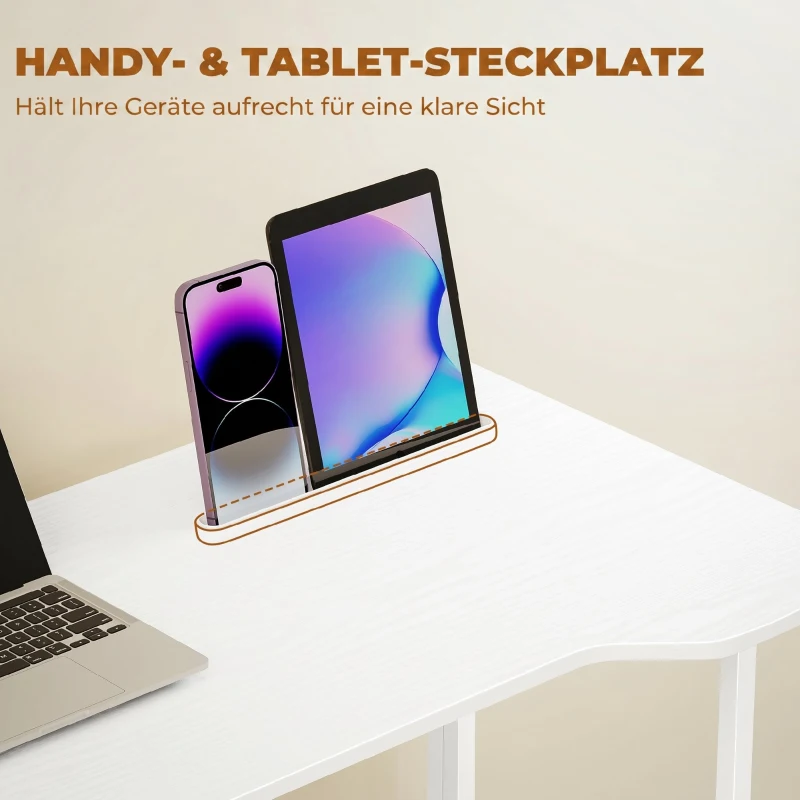 HOMCOM Schreibtisch, klappbarer Computertisch, platzsparender Bürotisch mit Rollen, Geräteschlitz, 80 x 52 x 75 cm, Weiß