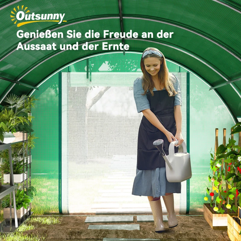 Outsunny Estufa túnel 4 x 3 x 2 m com rede de proteção solar, laterais enroláveis, cobertura plástica, estrutura em aço, verde