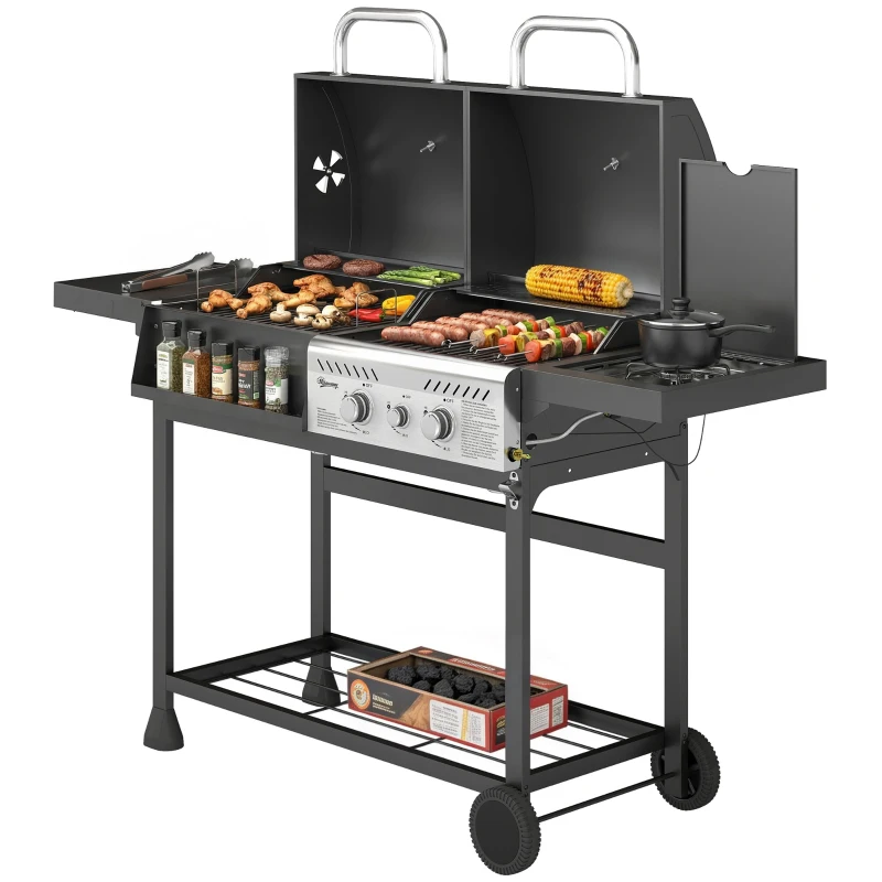 Outsunny Dual Fuel BBQ Grill - Black