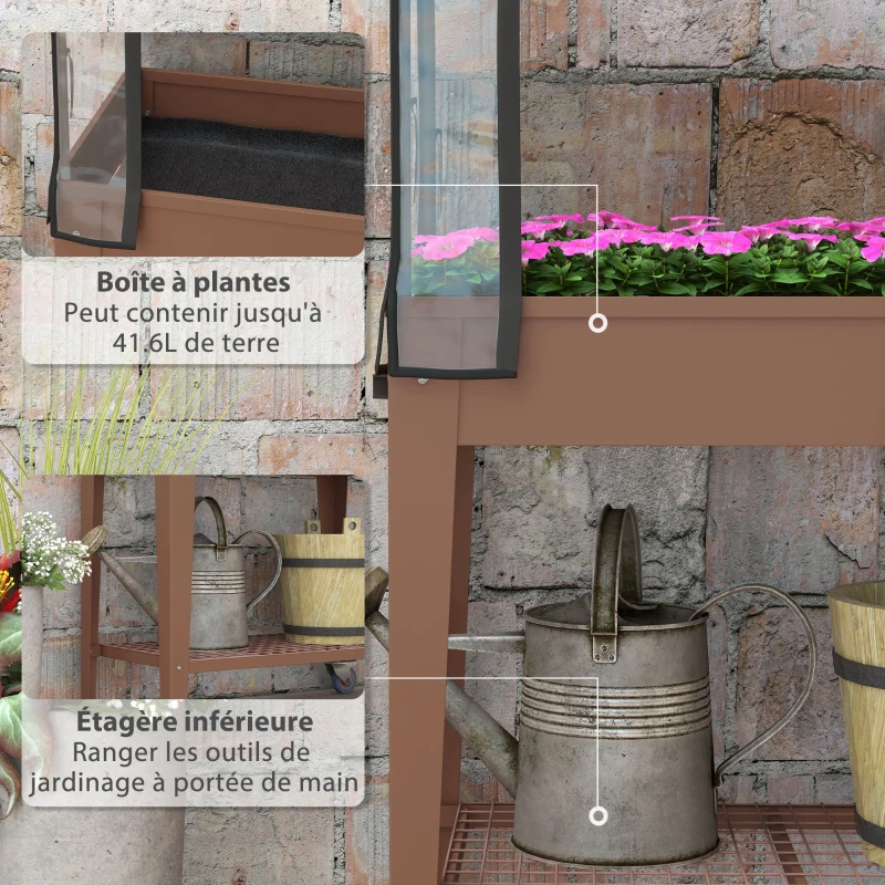 Outsunny Jardinière surélevée avec bâche transparente, 2 roulettes et 1 étagère inférieure, dim. 80L x 40l x 120H cm