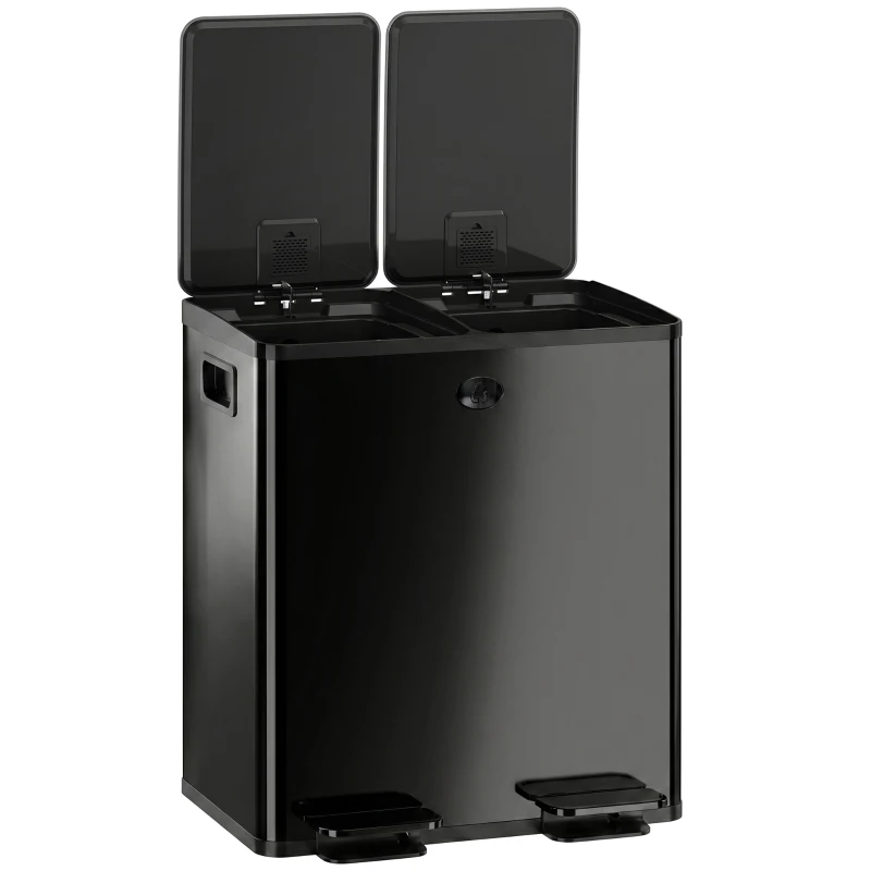 HOMCOM 2 x 20 L Doppelmülleimer, Pedalöffnung, leicht zu reinigen, Edelstahl, Kunststoff, Schwarz