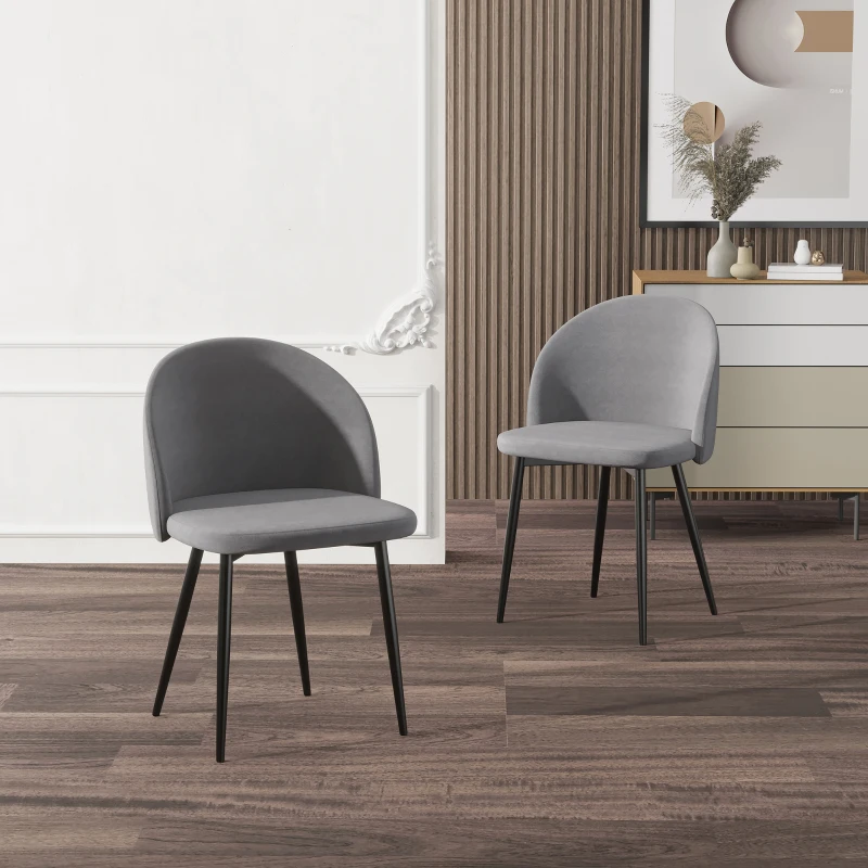 HOMCOM Lot de 2 chaises salle à manger chaise de cuisine scandinave chaise en velours rembourrée avec pieds effilés en métal, pour salon, salle à manger, gris
