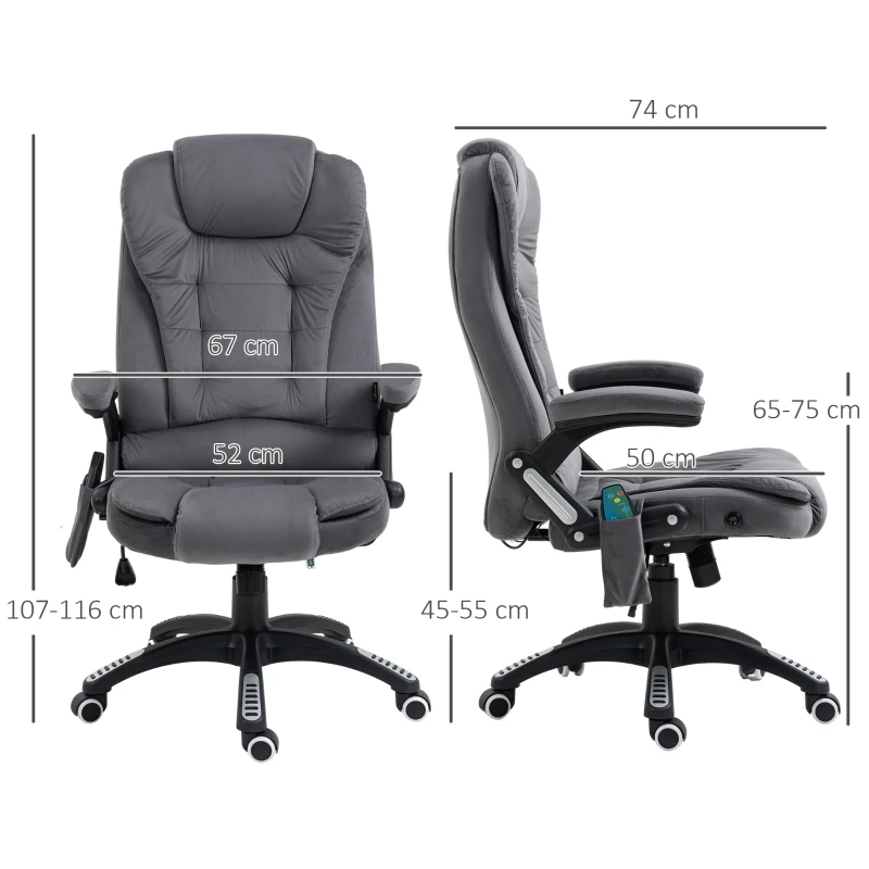 Vinsetto Cadeira de Escritório com Função de Massagem e Aquecimento Ergonómica Regulável em Altura Cinza Escuro