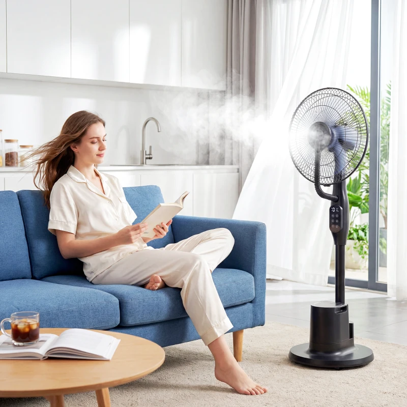 HOMCOM Stehventilator mit Sprühnebel, 70° Oszillation, 3 Geschwindigkeiten, 3 Modi, 3,5L Wassertank, Schwarz