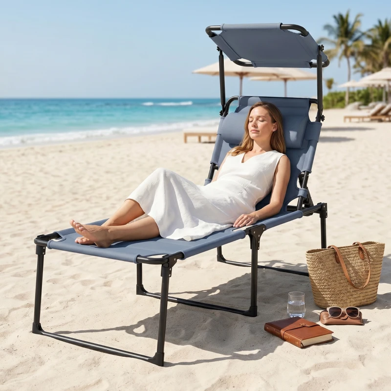Outsunny Sezlong pliabil reglabil cu spatar cu 4 pozitii, Gri
