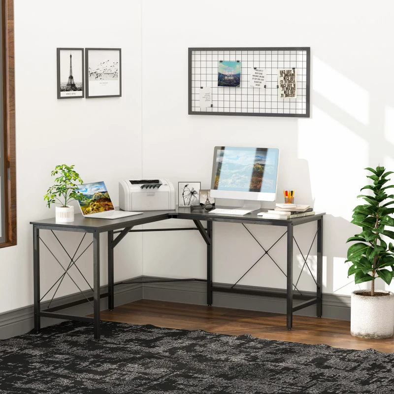 HOMCOM Escritorio Esquinero Moderno con Marco de Acero Carga 70 kg para Oficina Hogar Estudio 150x150x76 cm Negro