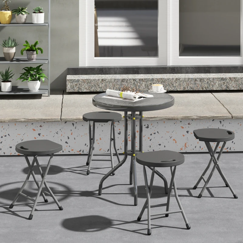 Outsunny Set of Four Folding Carry Stools - Charcoal Grey
