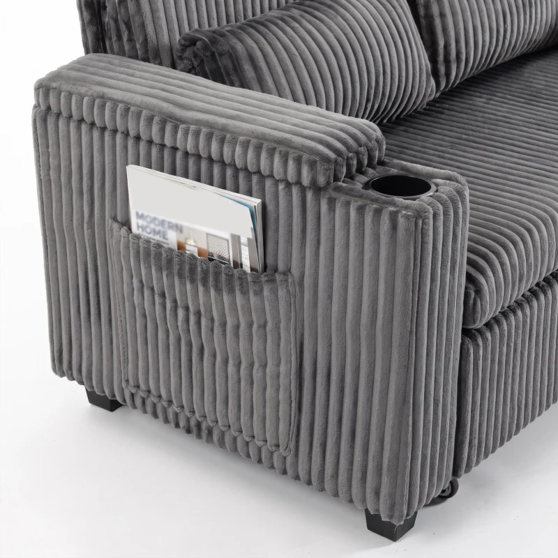 HOMCOM 2 Seater Sofa Bed, Pull Out Sleeper Sofa w/ Adjustable Backrest, Storage Armrests, Cup Holders, Side Pockets, Dark Grey