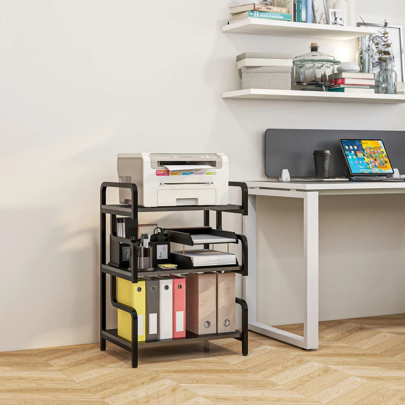 HOMCOM Soporte para Impresora de 3 Niveles con Marco de Acero Estantería de Almacenamiento para Oficina Casa 55x40x77 cm Negro