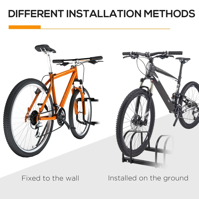 HOMCOM Bike Stand Parking Rack - Floor or Wall Mount Bicycle Cycle Storage Locking Stand, 179L x 33W x 27H, 6 Racks, Black