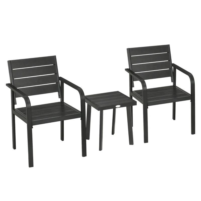 Outsunny Gartenmöbel-Set für 2 Personen inkl. 1 Tisch, 2 Stühlen, Gartengarnitur, Bistro-Set, HDPE Schwarz