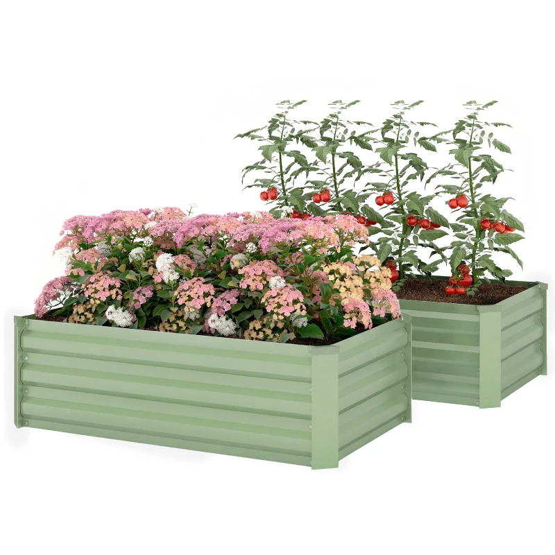 Outsunny Set of Two 100 x 60cm Steel Planter Boxes - Light Green