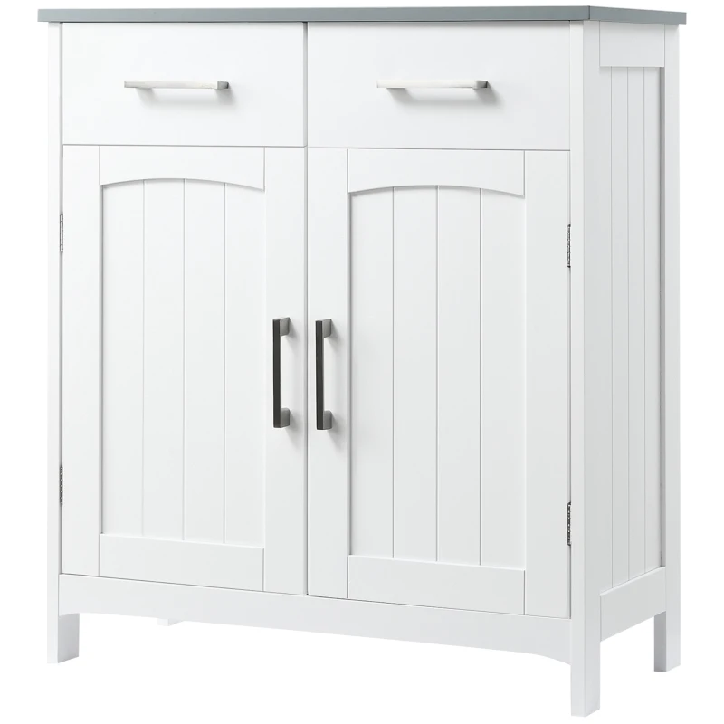 kleankin Badezimmerschrank Freistehender Bademöbel Badschrank Schrank mit Schublade Weiß+Grau 68 x 33 x 76 cm