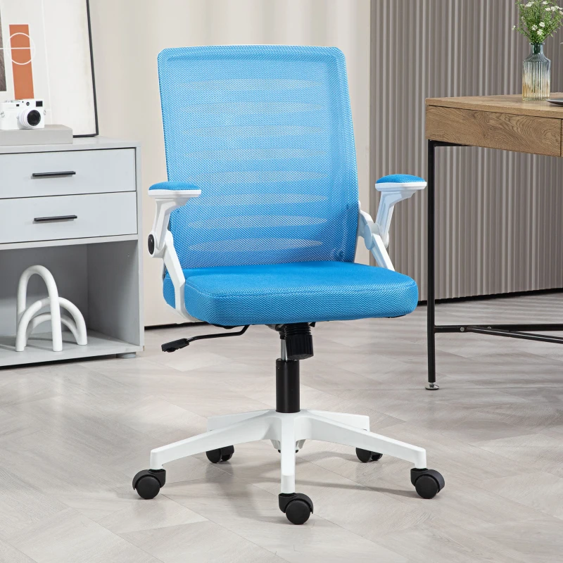 Vinsetto Scaun ergonomic pivotant, reglabil pe înălțime, cu brațe, 54x54x89-99 cm, alb și albastru