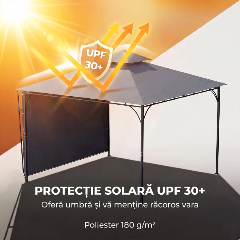 Outsunny Pavilion de grădină cu acoperiș extensibil și orificii de scurgere, din metal și poliester, 3,2x3,2 m, gri închis