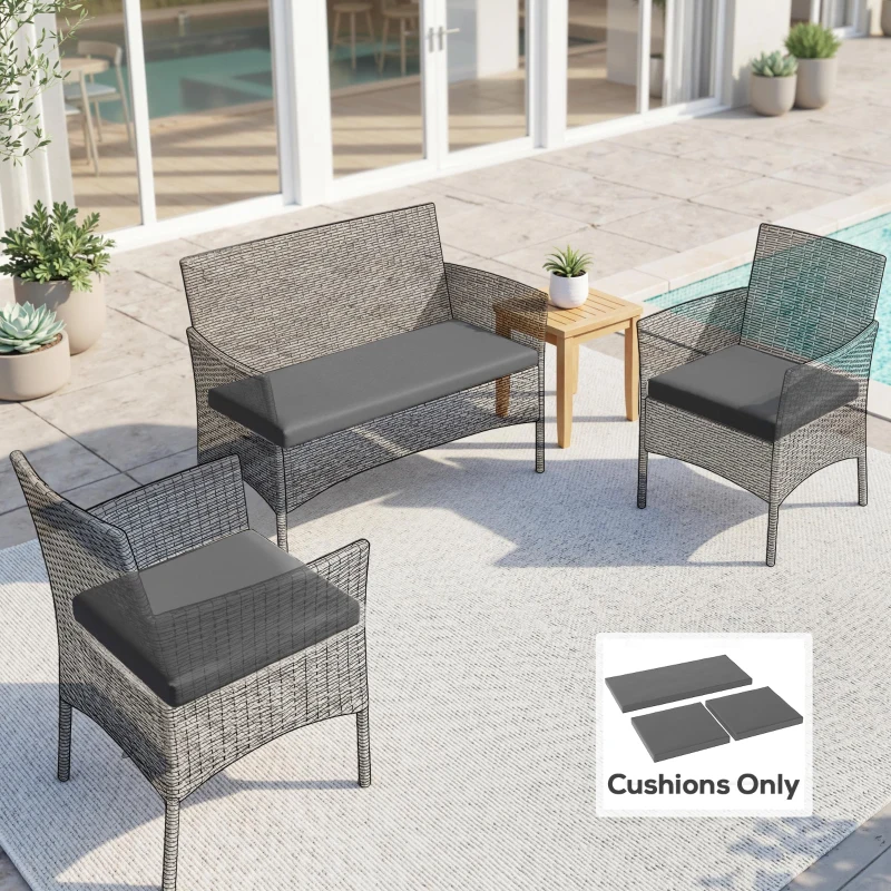 Outsunny Outdoor Seat Cushion Pads for Rattan Furniture, 3 PCs Garden Furniture Cushions, Dark Grey