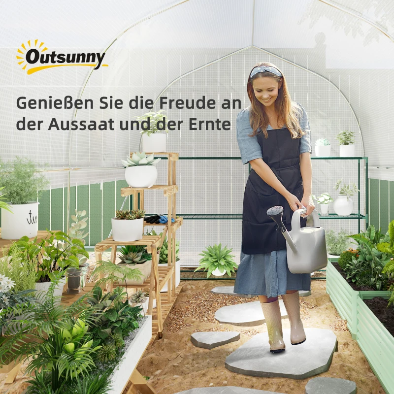 Outsunny Estufa polytunnel 3 x 2 x 2 m com laterais enroláveis, lona plástica resistente aos UV e estrutura de aço, Branco