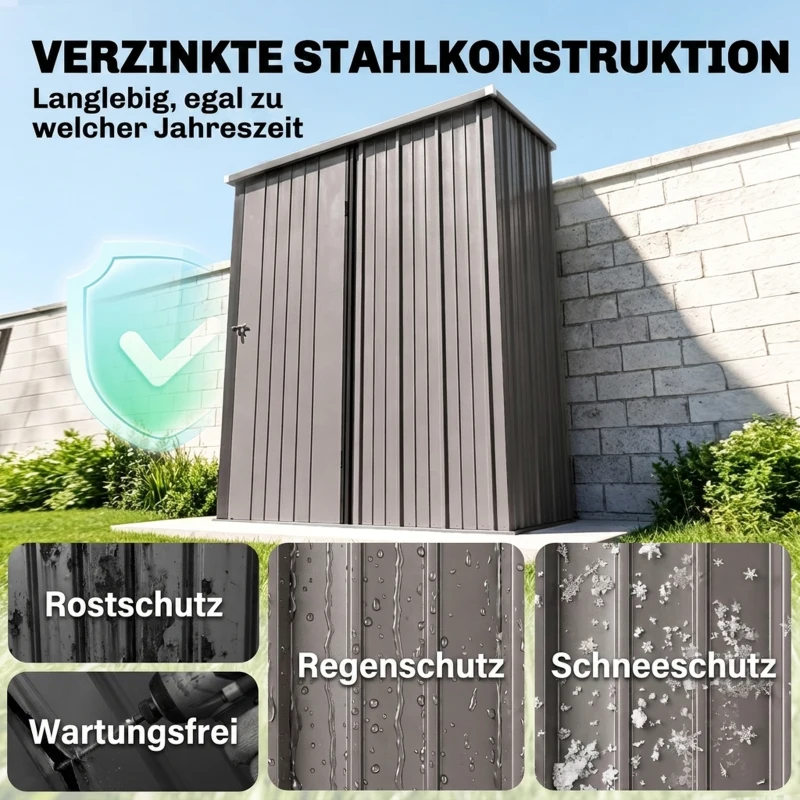Outsunny Gartenschuppen Geräteschuppen, verschließbare Tür, wetterbeständig, 161,5 cm x 94,5 cm x 196 cm, Schwarz