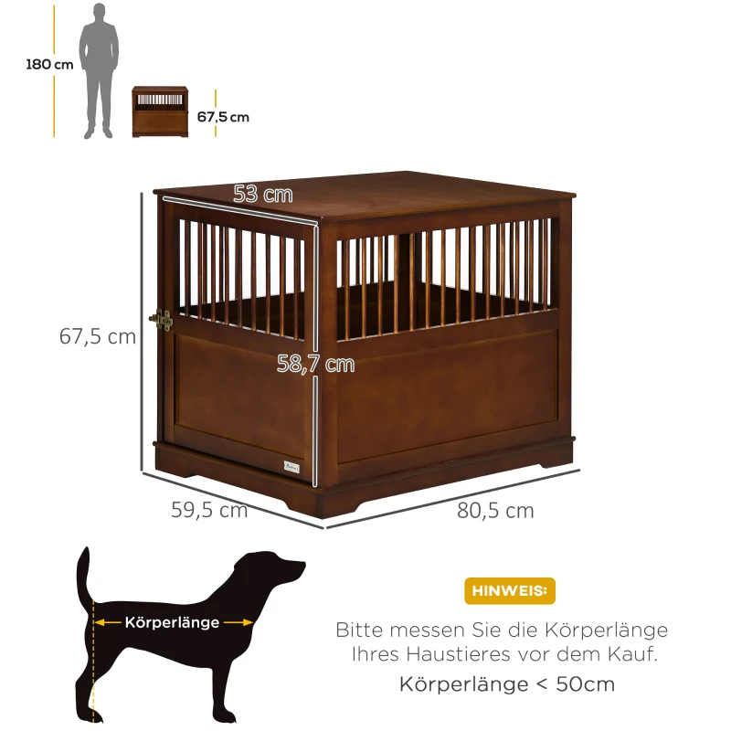 PawHut Gaiola para cães com fecho, base elevada, caixa de transporte, 80,5 cm x 59,5 cm x 67,5 cm, Marrom