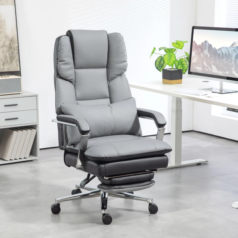 HOMCOM Bürostuhl, ergonomisch, verstellbar, 63x71x123-129cm, Hellgrau/Schwarz
