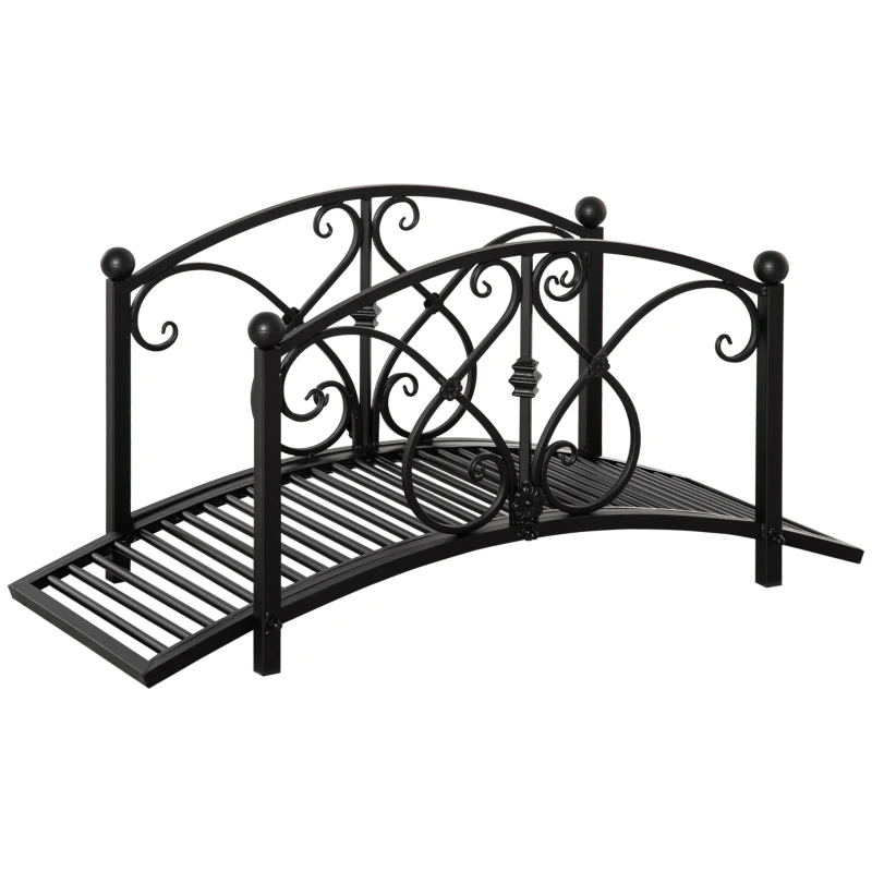 Outsunny Gartenbrücke, Teichbrücke mit Sicherheitsgeländer, Zierbrücke bis 100 kg belastbar, 102 x 48 x 49 cm Schwarz