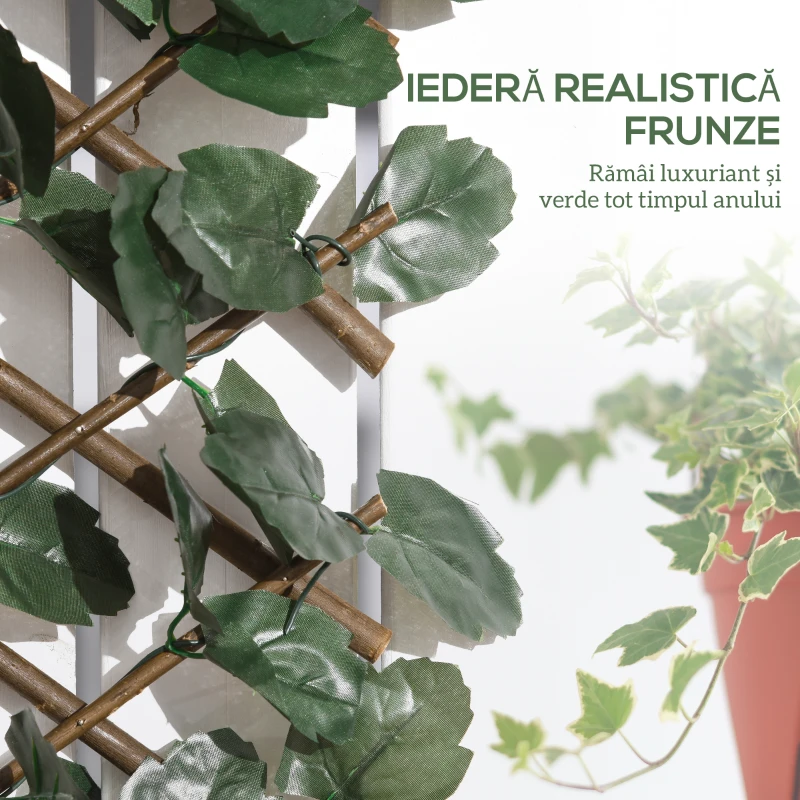 Outsunny Gard viu artificial cu 2 secțiuni, format din 356 frunze de iederă, din poliester și ratan, 200x100 cm, verde și maro(m-8)