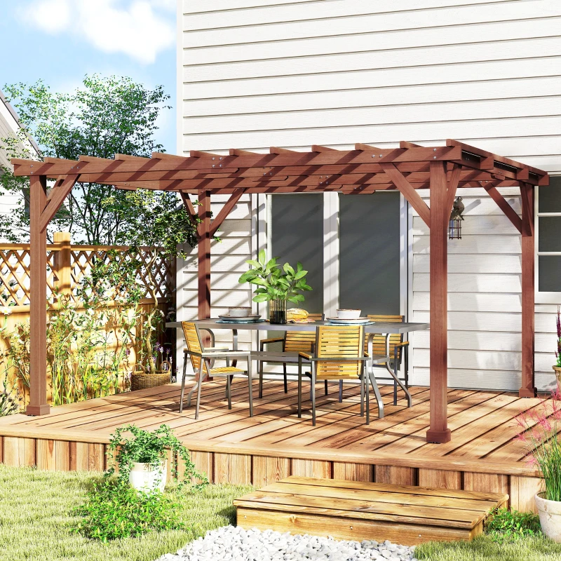 Outsunny Tonnelle de jardin stable pour plantes grimpantes, pergola en bois, 3,3 x 3,8 m, treillis pour vignes et fleurs