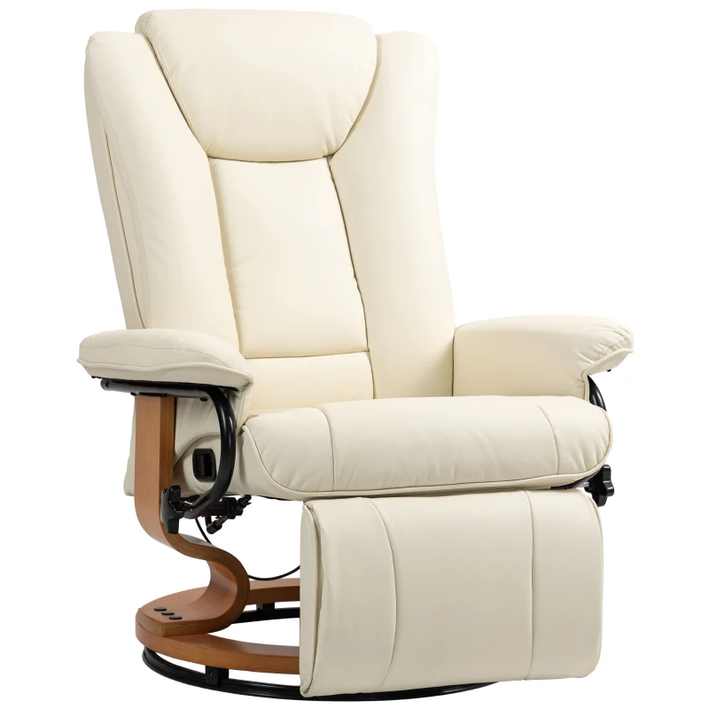 HOMCOM Relaxsessel mit Liegefunktion, drehbar, bis 150 kg, Kunstlederbezug, Stahlrahmen, Cremeweiß(m-11)