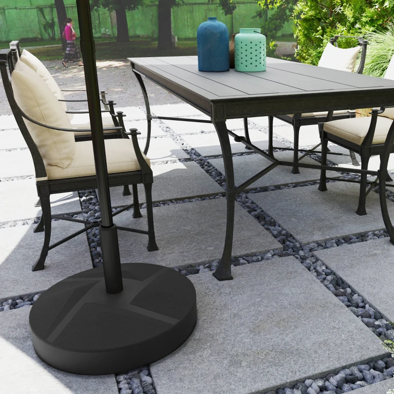 Outsunny Pied de parasol round, socle parasol extérieur à remplir avec 25 L d'eau / 30 kg de sable, 56 x 56 x 40 cm, noir