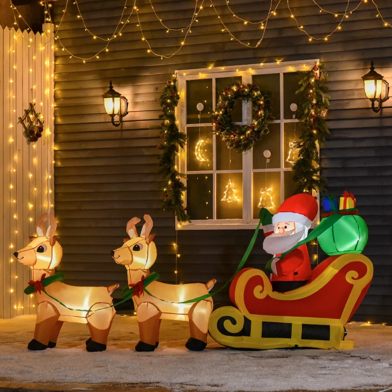 HOMCOM Aufblasbarer Weihnachtsmann mit Schlitten, 6 LED-Lichter, wasserdicht, 240 x 57 x 112 cm