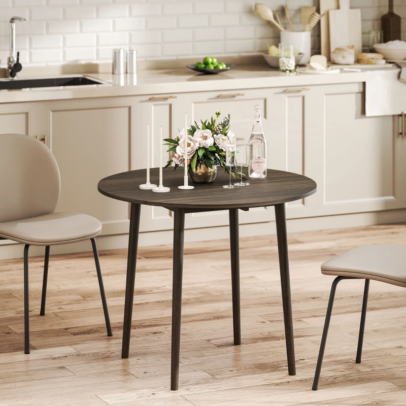 HOMCOM Folding Dining Table for 4, Round Drop Leaf Table, Modern Space Saving Small Kitchen Table with Wood Legs for Dining Room, Grey