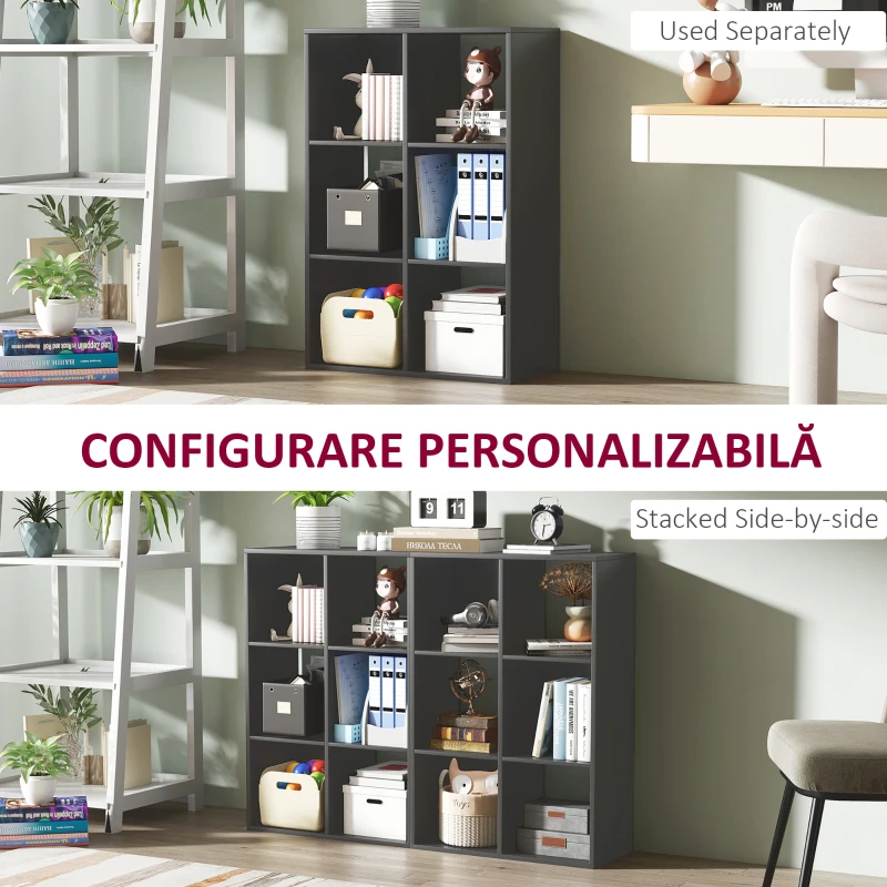 HOMCOM Bibliotecă Modernă Modulară cu 6 Compartimente din PAL, Maro