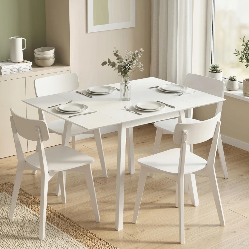 HOMCOM Solid Wood Folding Dining Table, Drop Leaf Table for 2-4 People, Rectangle Kitchen Table for Small Space, White